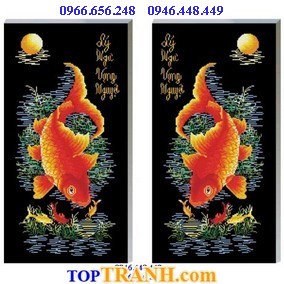Tranh thêu lý ngư vọng nguyệt
